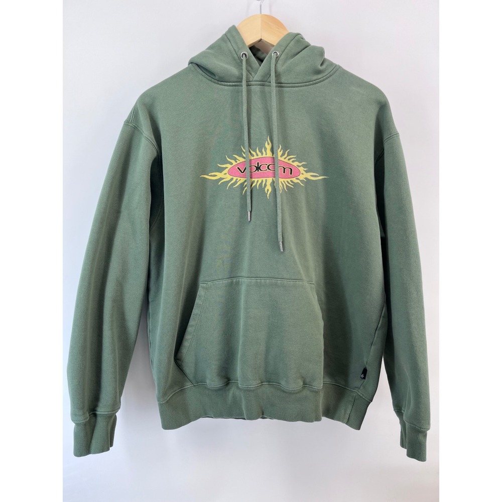Volcom Mens Hoodie Sage Green Sunburst Logo L Streetwear VTG Skater